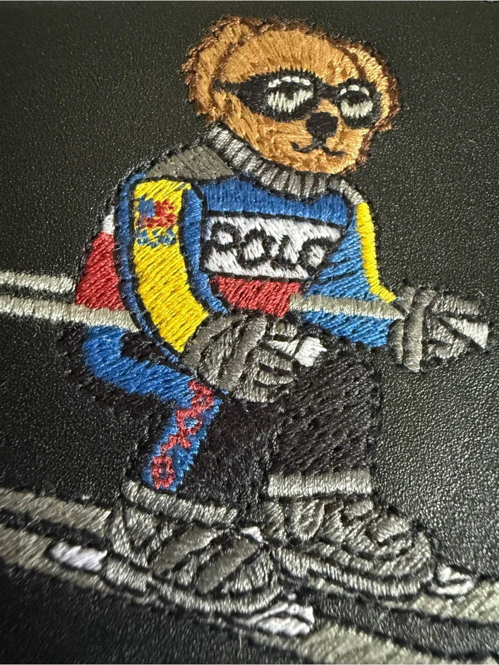 Polo Ralph Lauren Ski Bear Embroidered Leather Card Holder Black NWT Gift Box